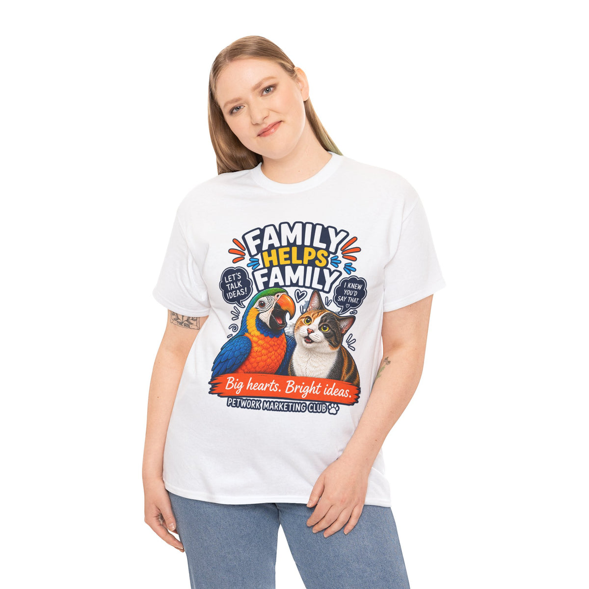 Family Helps Family Parrot & Cat T-Shirt