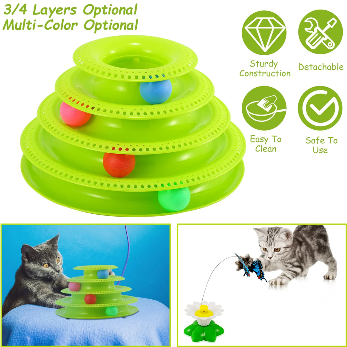Cat Track Tower Toys 4-Layer Ball Track Interactive Cat Toys
