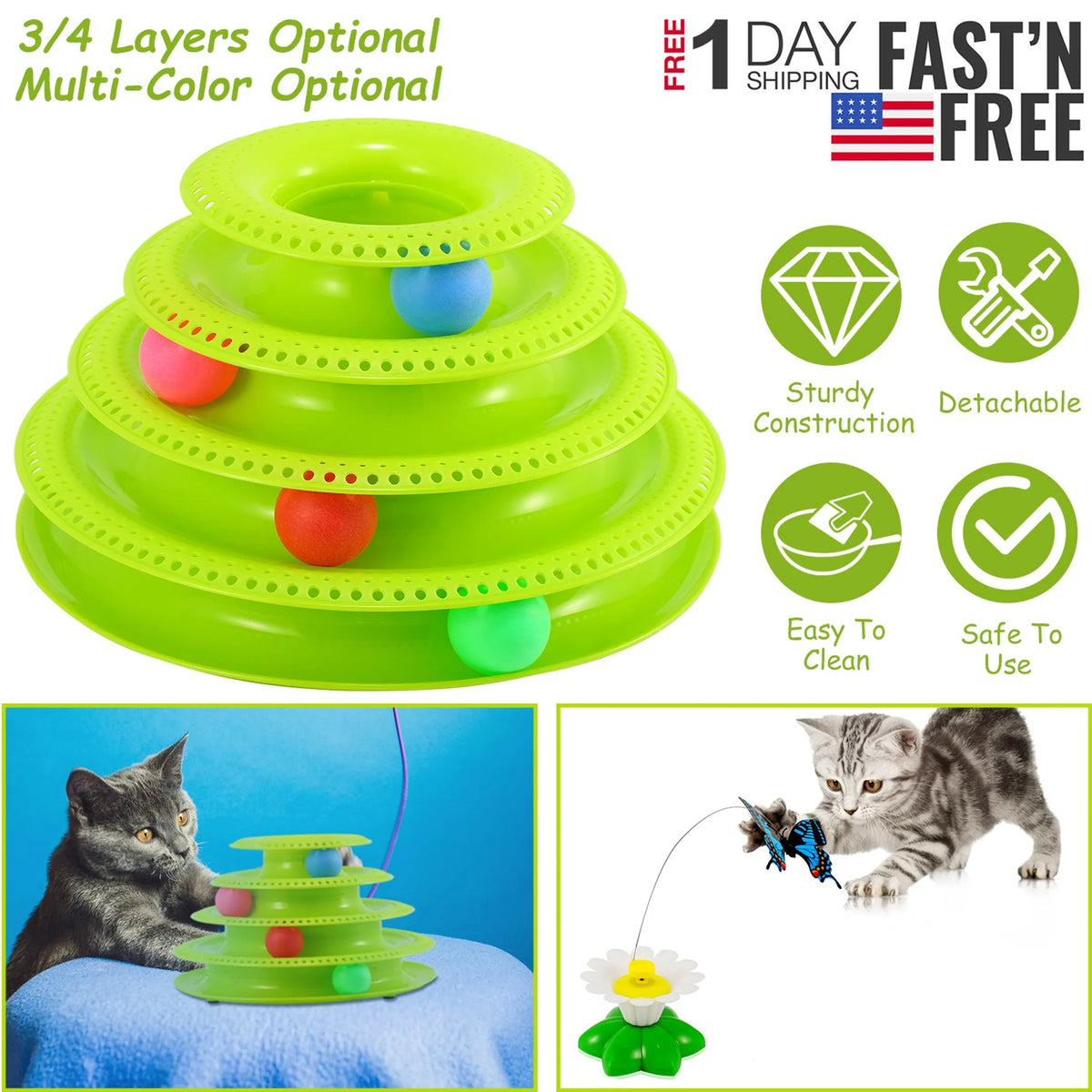 Cat Track Tower Toys 4-Layer Ball Track Interactive Cat Toys