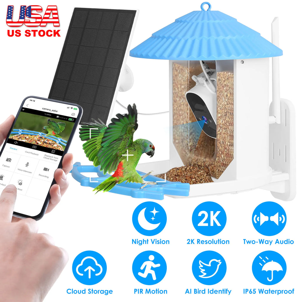 Solar Powered Smart Bird Feeder 2K Bird Watching Camera