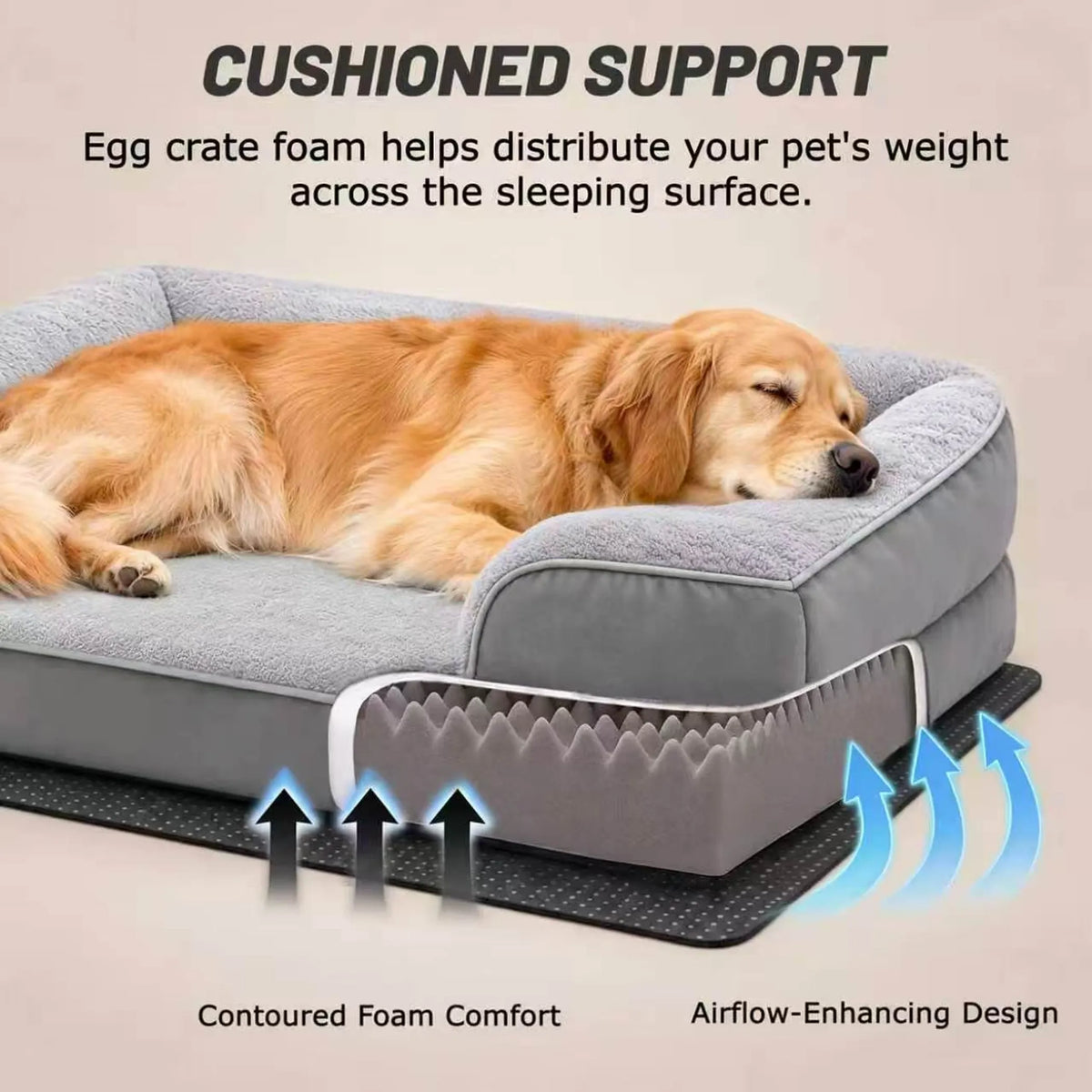 LFC PETS Orthopedic Bolster Dog & Cat Sofa Bed, Dark Grey