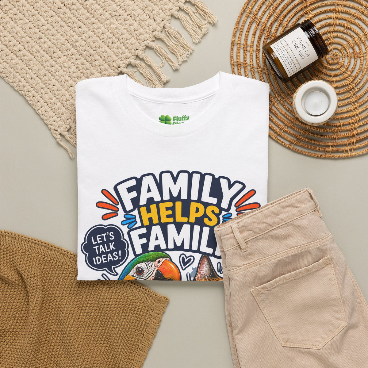 Family Helps Family Parrot & Cat T-Shirt